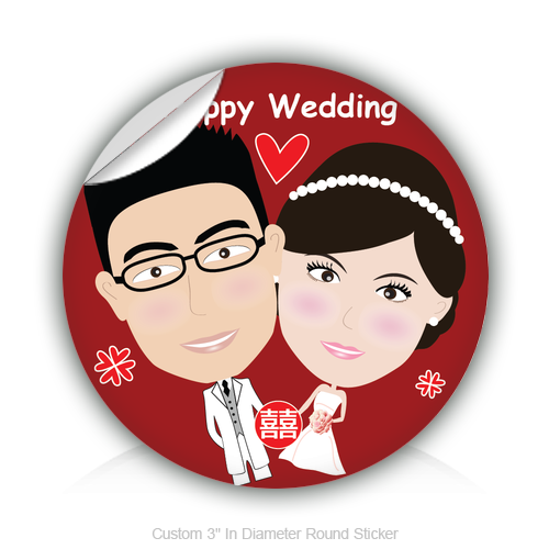 Round Stickers Happy Wedding 