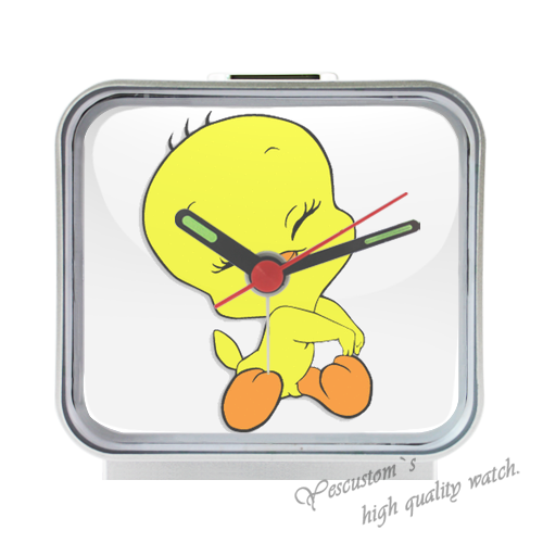 Kawaii Chick Square Silver Alarm Clock Alice in WonderLand Square