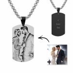 Engraved Black Titanium Steel Photo Tag Necklace
